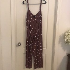 Torrid mauve and polka dot culotte romper